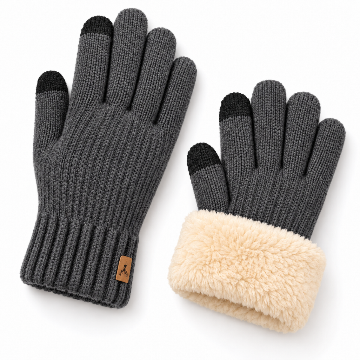 Plush-Lined Knit Gloves